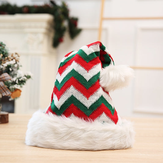 New Knitted Wool Christmas Hat Christmas Thickened Plush Striped Hat Santa Hat