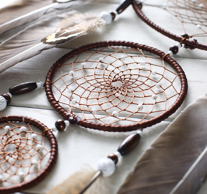 Eagle Feather Big Three Ring Indoor Pendant Indian Dream Catcher