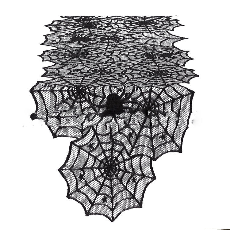 Halloween Table Cloth Black Lace Cover Table Runner Spiderweb Fireplace Scarf Table Decor