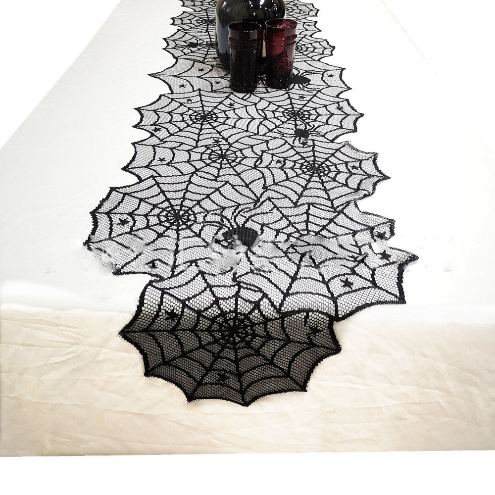 Halloween Table Cloth Black Lace Cover Table Runner Spiderweb Fireplace Scarf Table Decor