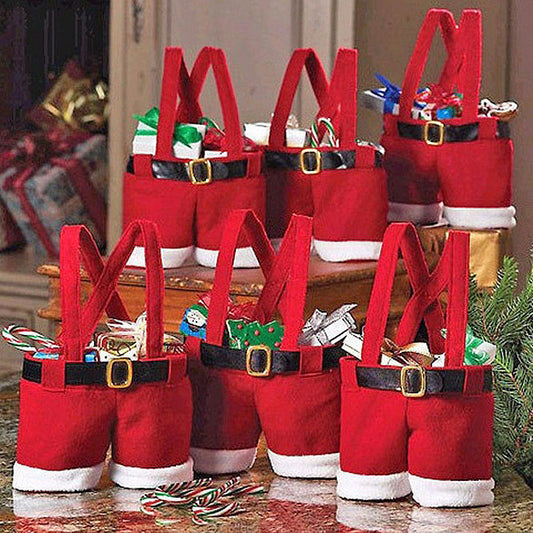 New Wool Fabric Merry Christmas Gifts Santa Pants Style Christmas Candy Gift Bag