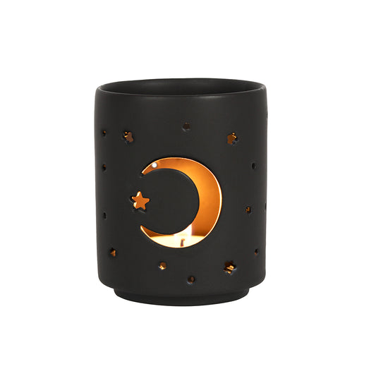 Small Black Mystical Moon Cut Out Tealight Holder